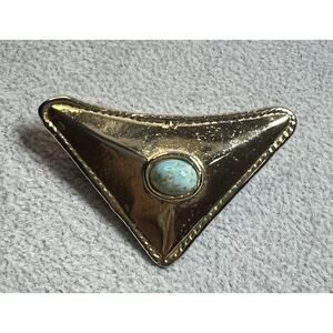 Ugo Correani Vintage Brooch Turquoise Gold Tone Trombone Clasp Made In Italy 2”
